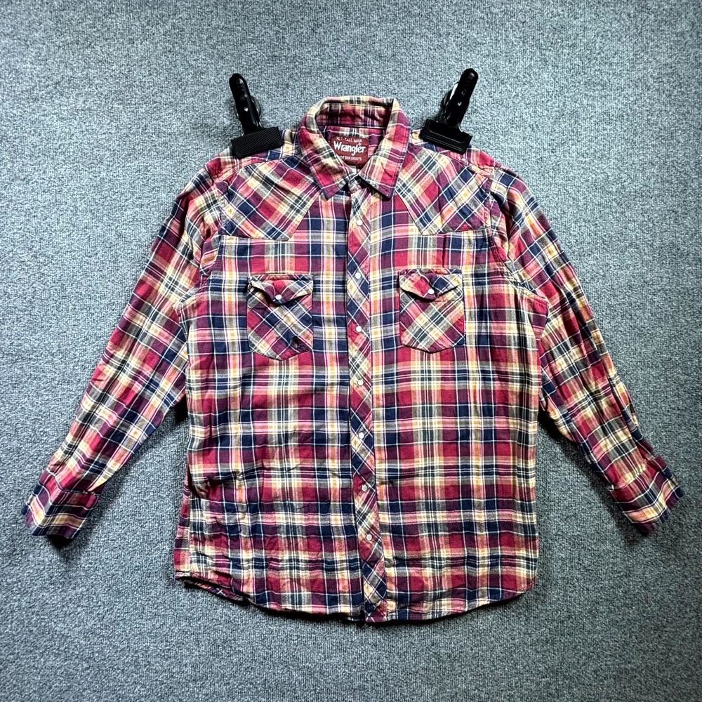 Vintage Wrangler Western Flannel Shirt Men's XLT Multicolor Tartan Plaid Cotton